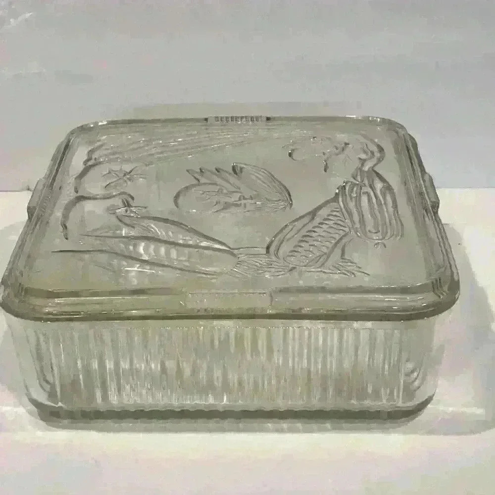 Vintage Glass Vegetable Refrigerator Dish 8”